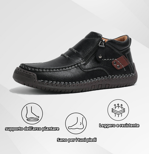 (⏰ Oferta por tempo limitado - 50% de desconto) - Sapatos de homem slip-on em pele premium feitos à mão - Biqueira larga, suporte para o arco do pé, impermeáveis, sola antiderrapante. Ideais para uso casual, viagens e atividades ao ar livre.