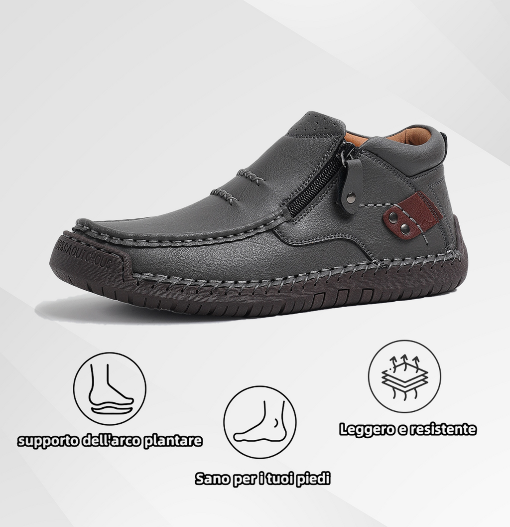 (⏰ Oferta por tempo limitado - 50% de desconto) - Sapatos de homem slip-on em pele premium feitos à mão - Biqueira larga, suporte para o arco do pé, impermeáveis, sola antiderrapante. Ideais para uso casual, viagens e atividades ao ar livre.