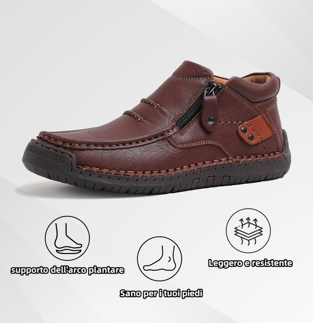 (⏰ Oferta por tempo limitado - 50% de desconto) - Sapatos de homem slip-on em pele premium feitos à mão - Biqueira larga, suporte para o arco do pé, impermeáveis, sola antiderrapante. Ideais para uso casual, viagens e atividades ao ar livre.