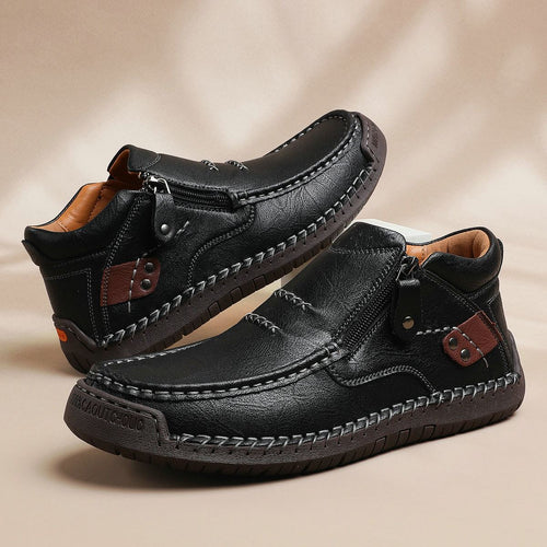 (⏰ Oferta por tempo limitado - 50% de desconto) - Sapatos de homem slip-on em pele premium feitos à mão - Biqueira larga, suporte para o arco do pé, impermeáveis, sola antiderrapante. Ideais para uso casual, viagens e atividades ao ar livre.