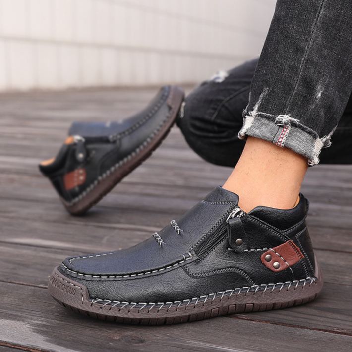 (⏰ Oferta por tempo limitado - 50% de desconto) - Sapatos de homem slip-on em pele premium feitos à mão - Biqueira larga, suporte para o arco do pé, impermeáveis, sola antiderrapante. Ideais para uso casual, viagens e atividades ao ar livre.